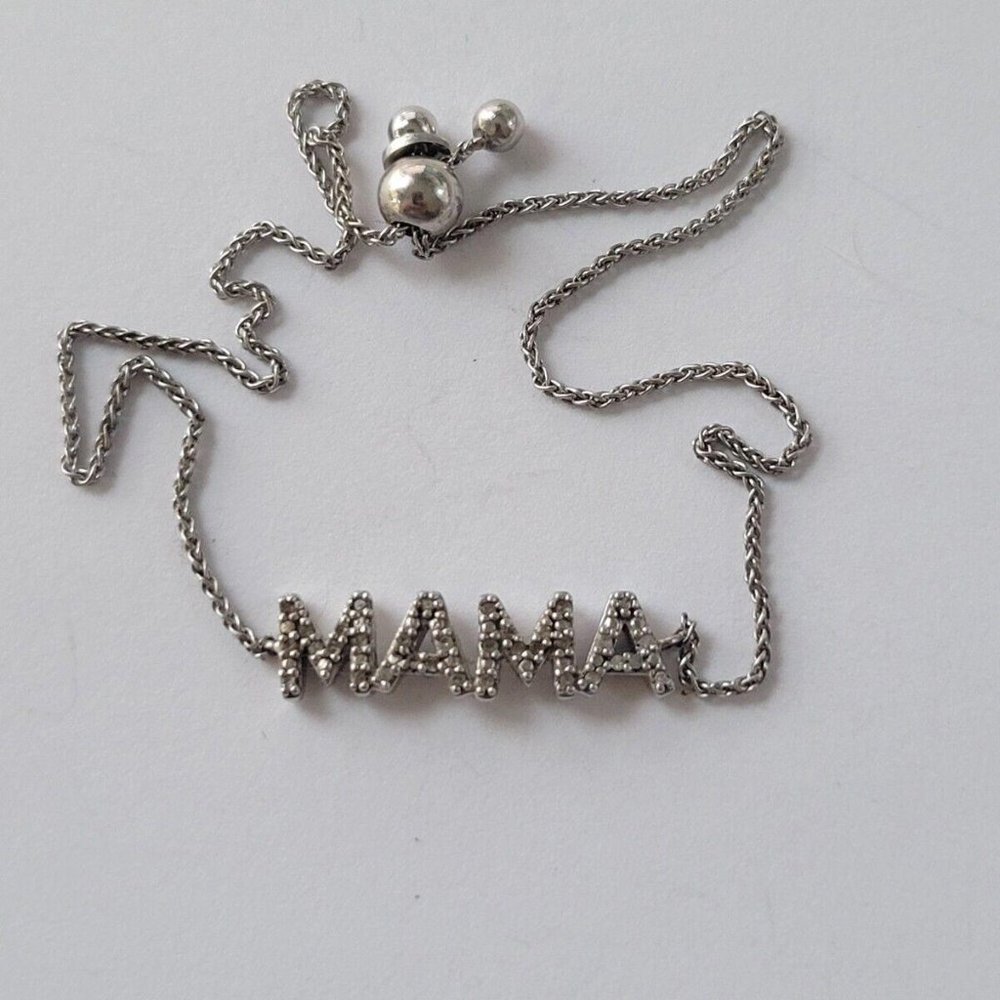 Sterling Silver & Diamond "MAMA" Adjustable Bolo Bracelet 925